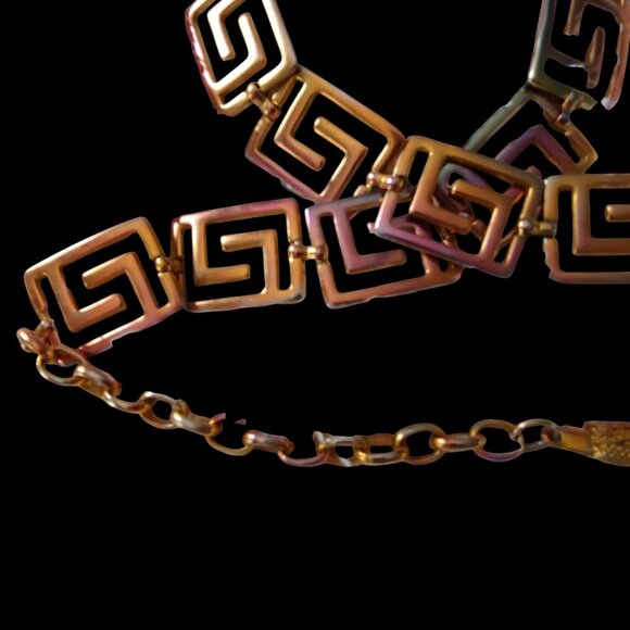Vintage EXP Korea Patina Metal Greek Key Pattern Statement Belt - Picture 8 of 10